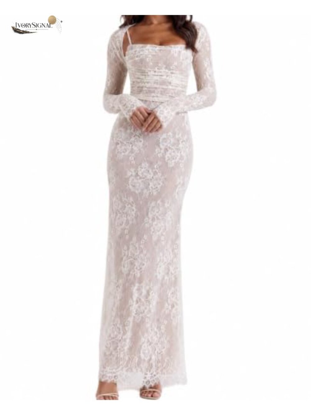 Vintage Lace Maxi Dress Long Sleeve Bodycon Formal